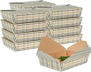 Restaurantware Bio Tek 8.5 x 6.2 x 1.9 Inch Food Containers, 50 Durable Takeaway Boxes - Disposable, Sturdy, Plaid Paper 49 Ounce Takeout Boxes, Rectangle, For Takeouts And Delivery, Or Picnics