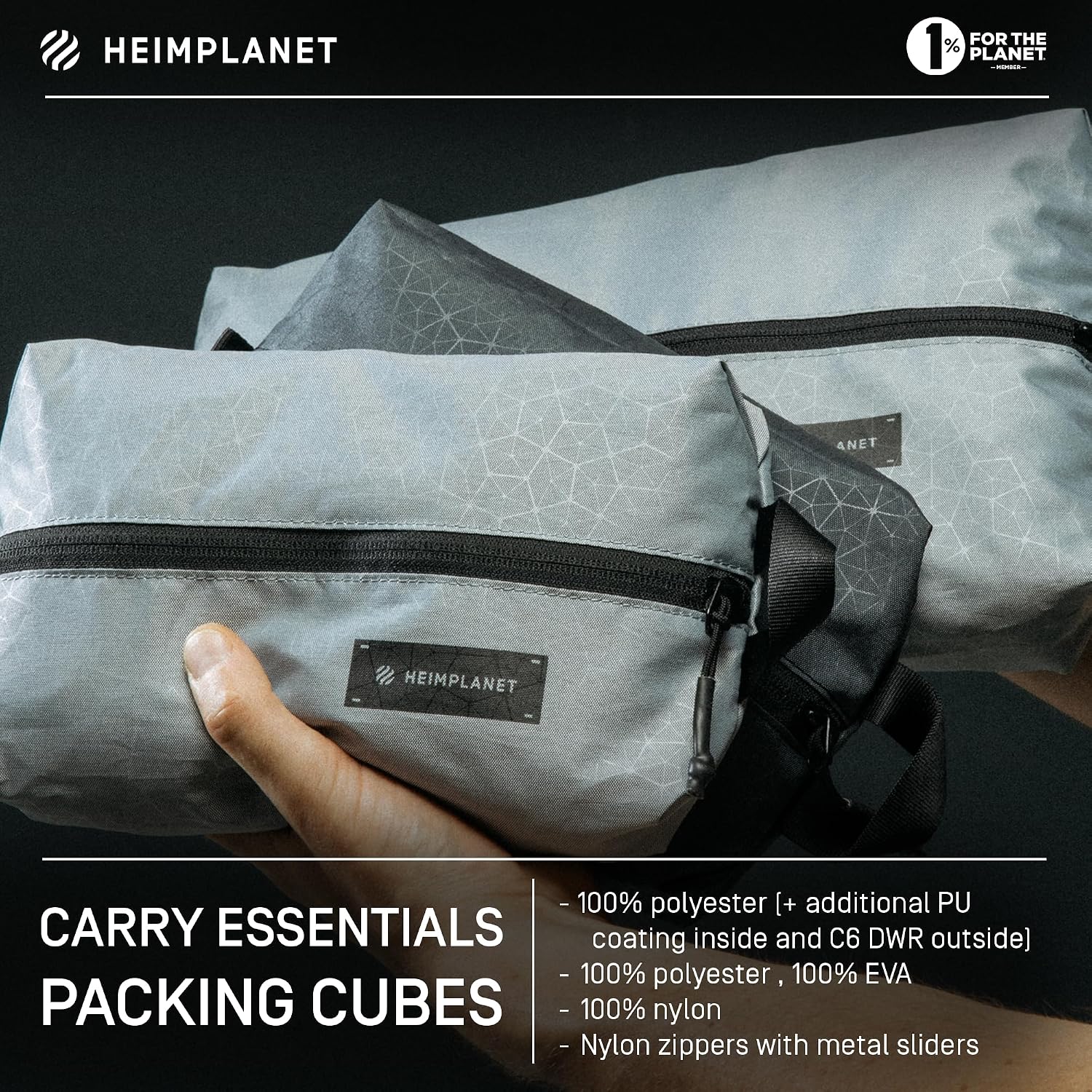 HEIMPLANET Original | HPT Carry Essentials - PACKING CUBES | Set of 3 Packing Organizers | 1x 4L Volume and 2x 2L Volume | Supports 1% for The Planet