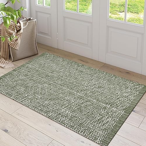 Miniatura 19 de LEEVAN Alfombra lavable para baño, alfombra tejida negra de 2 x 3 pies para entrada, alfombra de puerta delantera de algodón, alfombras pequeñas