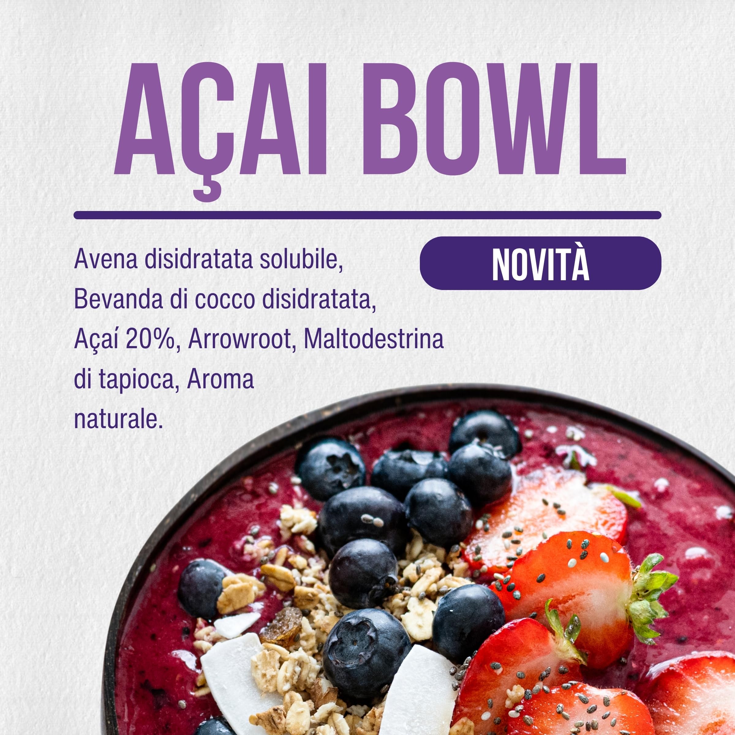Energy Feelings Preparato per Acai Bowl Bio. Con Bacche di Acai in Polvere, Avena, Cocco... Frutta Liofilizzata Senza Zucchero Aggiunto con proprietà Antiossidanti. 500 G