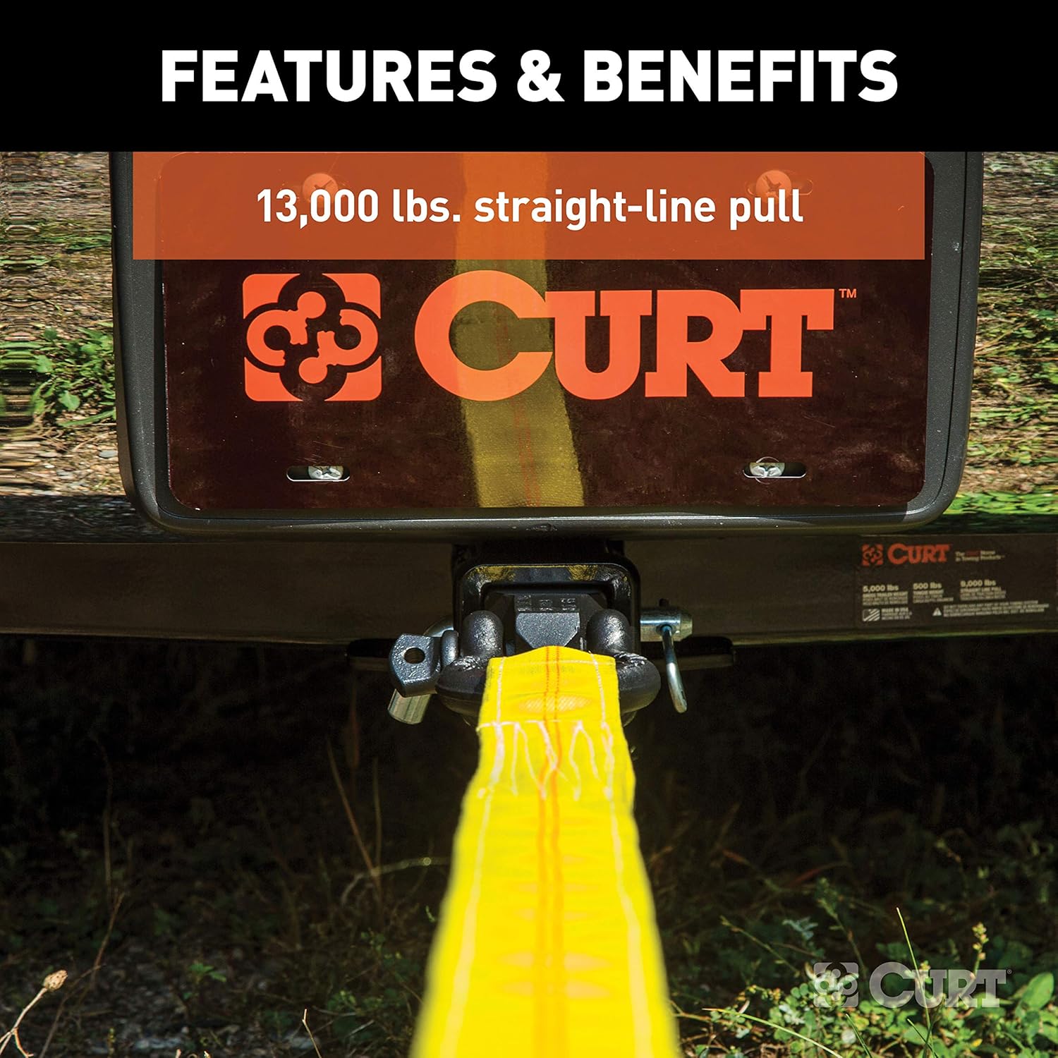 CURT 45832 D-Ring Shackle Mount Trailer Hitch, Fits 2-Inch Receiver, 13,000 lbs, CARBIDE BLACK POWDER COAT