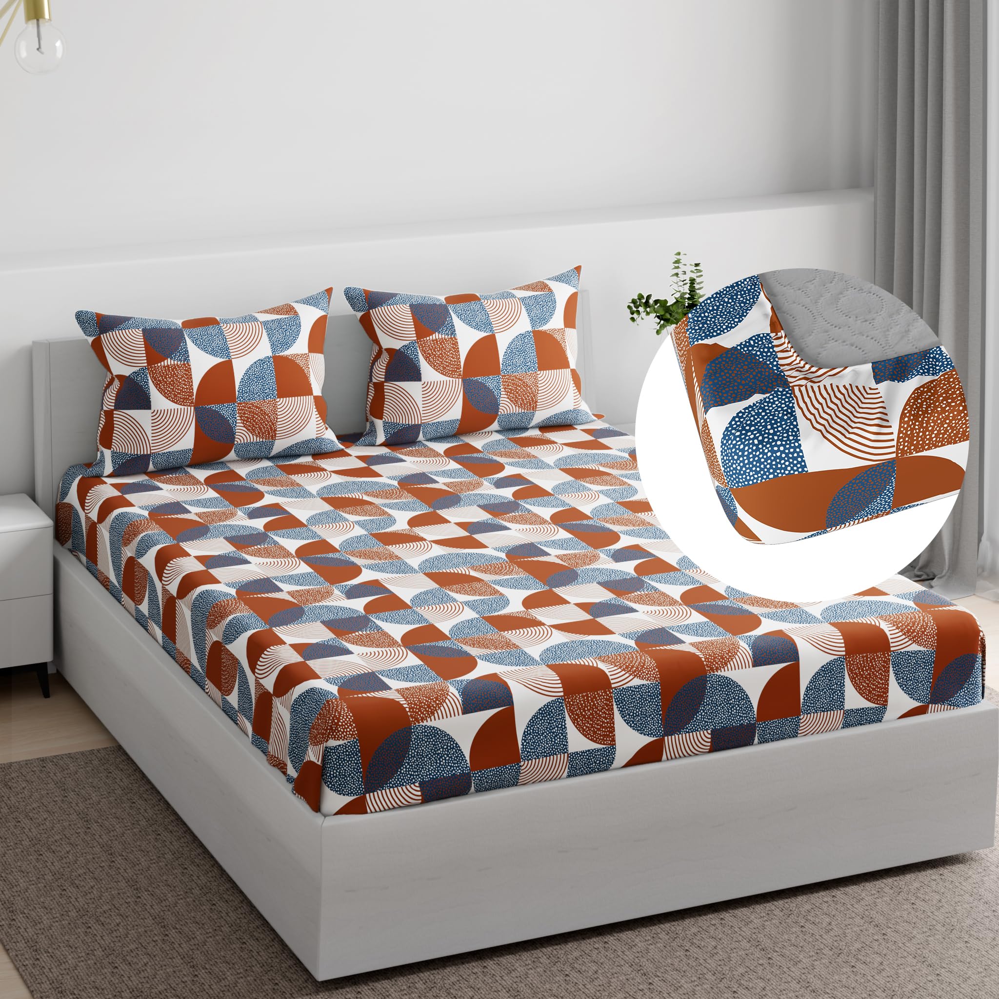 Wakefit Essentials 100% Cotton Super Soft Fitted Bedsheet with 2 Pillow Covers | Nina Brown Diwan, 72" x 48", Nina Brown | 1.83m x 1.22m