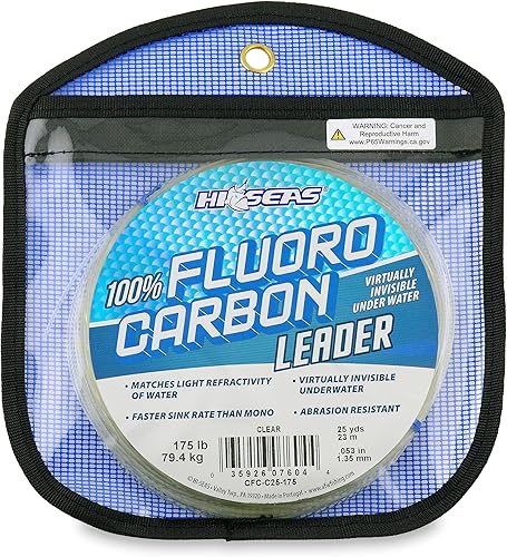 Miniatura 8 de HI-SEAS Líder de línea de pesca 100% fluorocarbono, líder invisible transparente, indetectable para peces, hundimiento rápido, 6 libras a 400 libras
