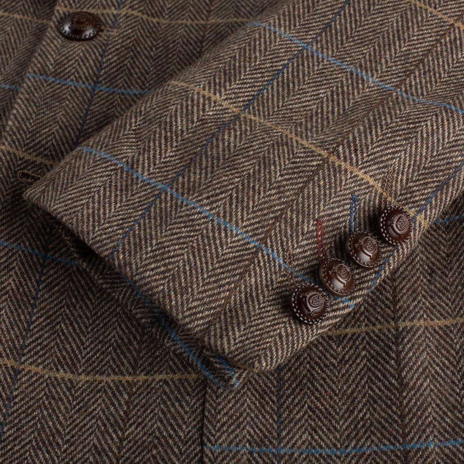 PJ PAUL JONES Mens Blazer Vintage Herringbone Tweed Blazer Two Button Wool Blend Sport Coat with Pocket Square - Image 4