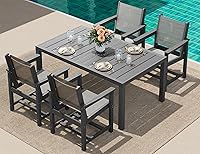 Vista 20 de SERWALL Juego de comedor para exteriores de 9 piezas, mesa de comedor expandible de 60 a 83 pulgadas y 8 sillas de polietileno de alta densidad