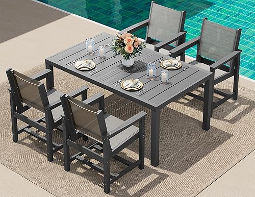 Miniatura 20 de SERWALL Juego de comedor para exteriores de 9 piezas, mesa de comedor expandible de 60 a 83 pulgadas y 8 sillas de polietileno de alta densidad