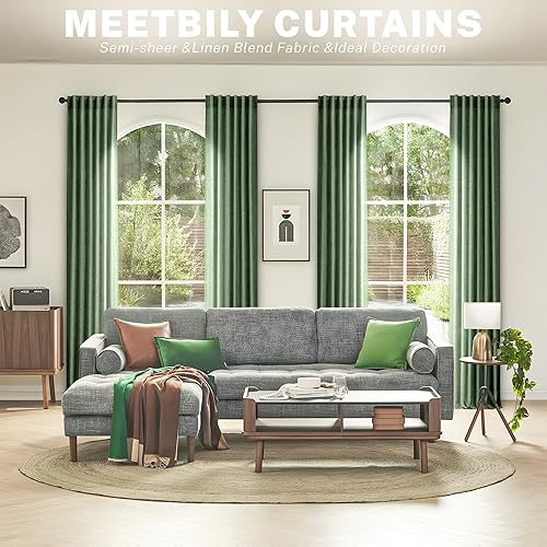 Miniatura 5 de Cortinas verde oliva de 108 pulgadas, 2 paneles para sala de estar, semitransparentes, reductoras de luz, aireadas, modernas, elegantes, extra Verde