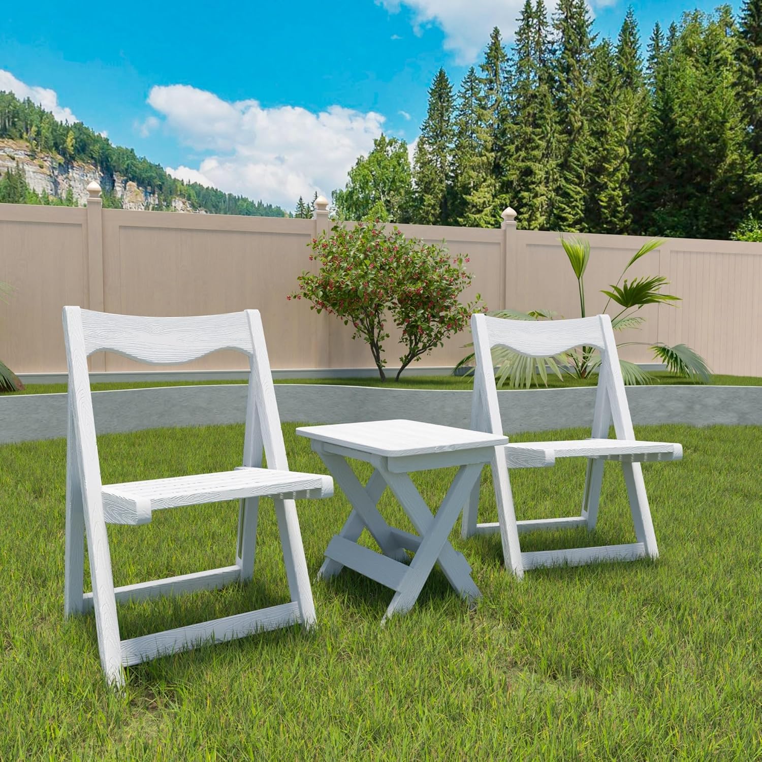 Foldable Small White Table and Chair Set - 2 Chairs & Rectangular Table for Indoor/Outdoor Use