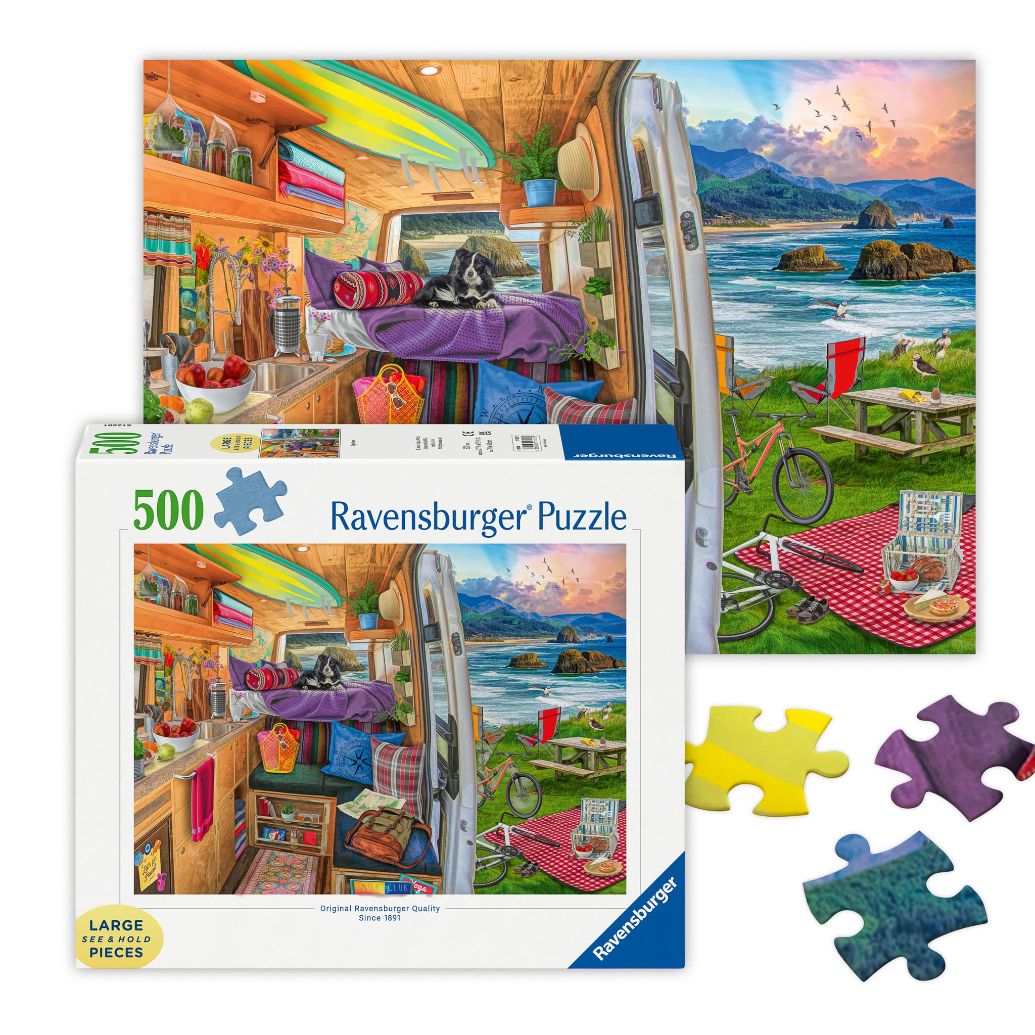Ravensburger - Rig Views - 500 Piece Large Format Jigsaw Puzzle - Stunning Imagery - Bold Colors & Intricate Details - Adventure in Van Life - Premium Quality - Puzzles for Adults