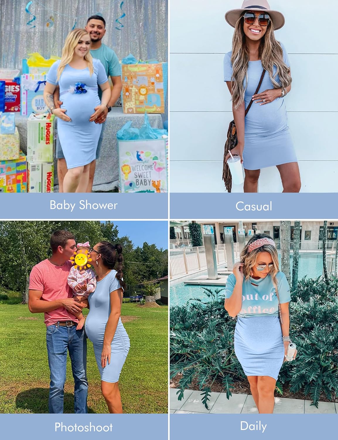 Peauty Everyday Essentials Maternity Bodycon Dress Side Ruch & Short Sleeve Dress for Baby Shower Daily (S-2XL) - Image 2