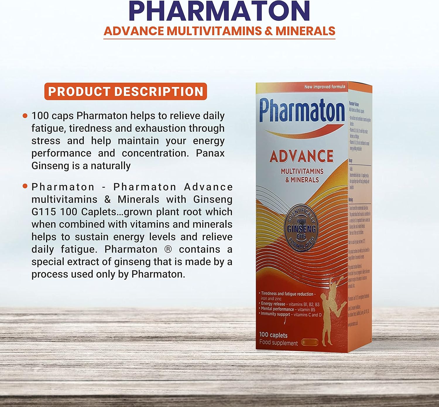 Buy Pharmaton Advance Multivitamin and Mineral Caplets, 100 Caplets