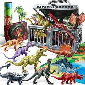 JOYIN Dinosaur Toys with Activity Play Mat & Storage Cage, 19 PCS Realistic Dinosaur Figures & Trees for Toddlers Kids Ages 3-5, Ideal for Boys and Girls Gift