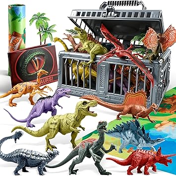 JOYIN Dinosaur Toys for Kids 3-5, 17 PCS Realistic Dinosaur Figures with Activity Play Mat & Storage Cage, Ideal Kids Toys for 3 Year Old Boys, Animals Toy for Boys Birthday Gifts