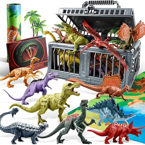 JOYIN Dinosaur Toys for Kids 3-5, 17 PCS Realistic Dinosaur Figures with Activity Play Mat & Storage Cage, Ideal Kids Toys for 3 Year Old Boys, Animals Toy for Boys Birthday Gifts