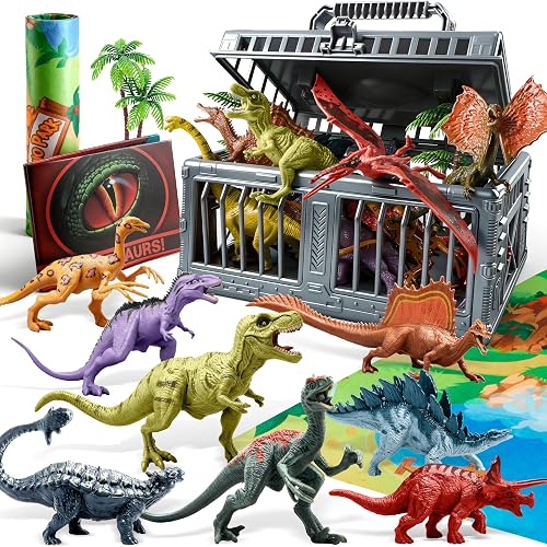 JOYIN Juguetes de Dinosaurios para Niños de 3-6 Años - 19 Regalos con Juegos de Almohadillas y Jaulas de Almacenamiento