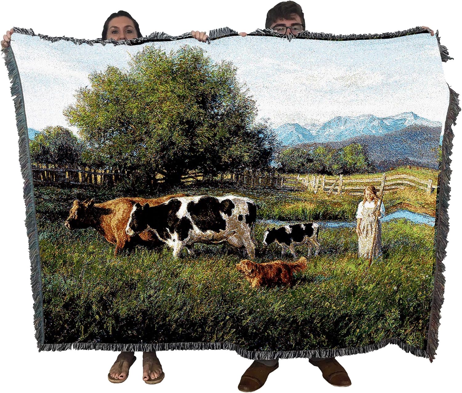 Country Girl Blanket by Robert Duncan - Early America Country Farm Gift Tapestry Throw Woven from Cotton - Made in The USA (72x54)