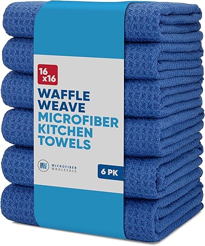 Toallas de cocina  Toallas de microfibra de tejido gofre  16 x 16 pulgadas paquete de 6  Absorbentes sin pelusa gruesas reutilizables comerciales