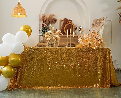 Miniatura 1 de WISPET Mantel de lentejuelas doradas, mantel redondo brillante de 90 pulgadas, mantel con purpurina para bodas, baby shower, fiestas de cumpleaños,