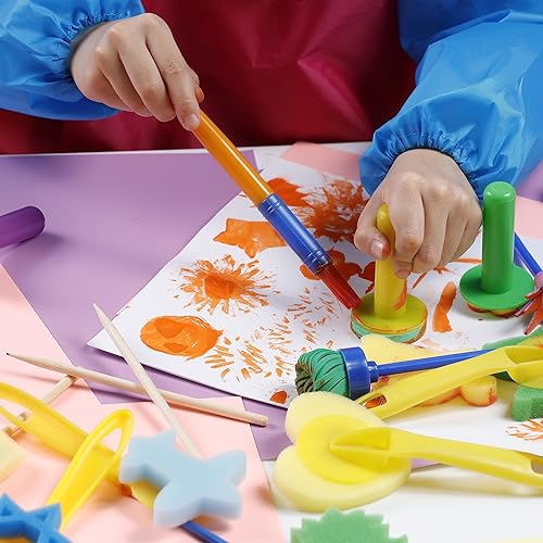 Miniatura 6 de Incraftables Juego de pintura de dedos lavable para niños, 65 piezas, pintura lavable no tóxica para niños pequeños, incluye delantal, esponjas,