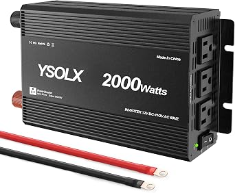 YSOLX 2000W Power Inverter 12V to 110V, DC to AC Inverter with 3 AC Outlets for RV Truck Camping, Home Emergency Use 4000W Peak