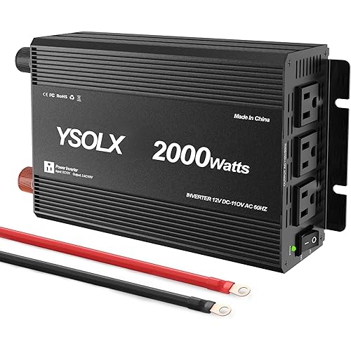 YSOLX 2000W Power Inverter 12V to 110V, DC to AC Inverter with 3 AC Outlets for RV Truck Camping, Home Emergency Use (4000W Peak)