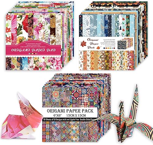 Origami - Kit de papel de 6 x 6 pulgadas, 150 hojas, 150 colores vivos, doble cara, los mismos patrones tradicionales, cuadrados para artes,