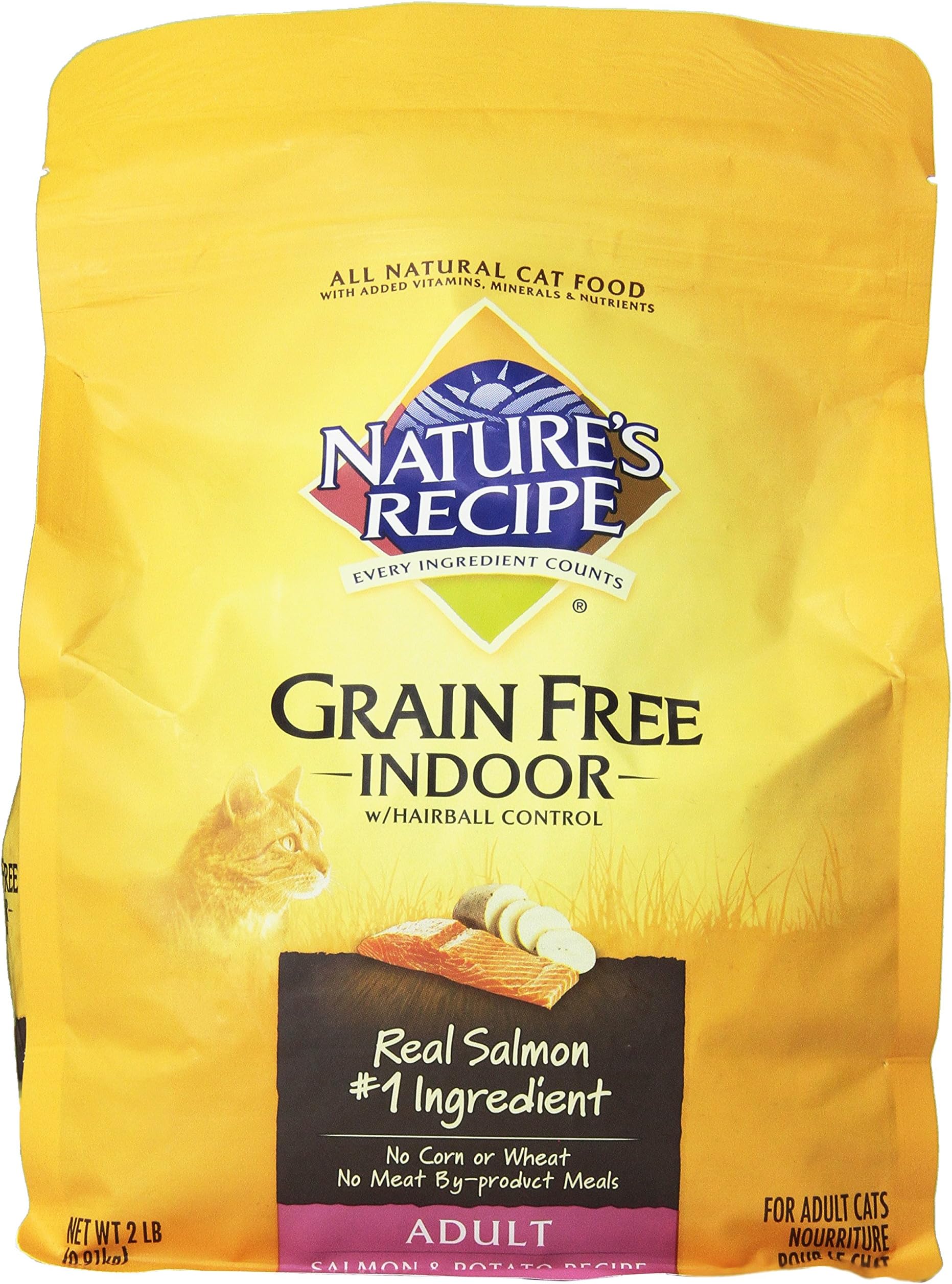 Nature'S Recipe Grain Free Indoor With Hairball Control Salmon And Potato Recipe Dry Cat Food, 2-Pound
