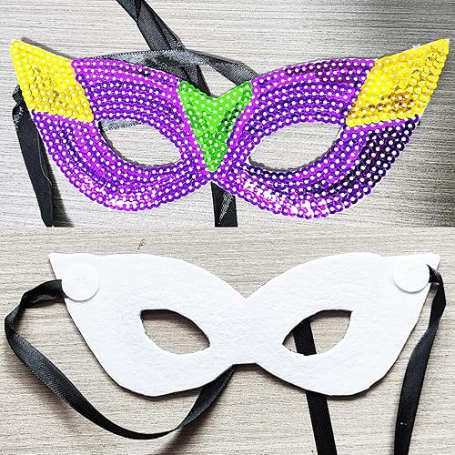Miniatura 7 de 6 diademas de plumas de Mardi Gras, morado, verde, dorado, máscara de cuentas, collar, medias de lentejuelas, bandas para el cabello, diadema para