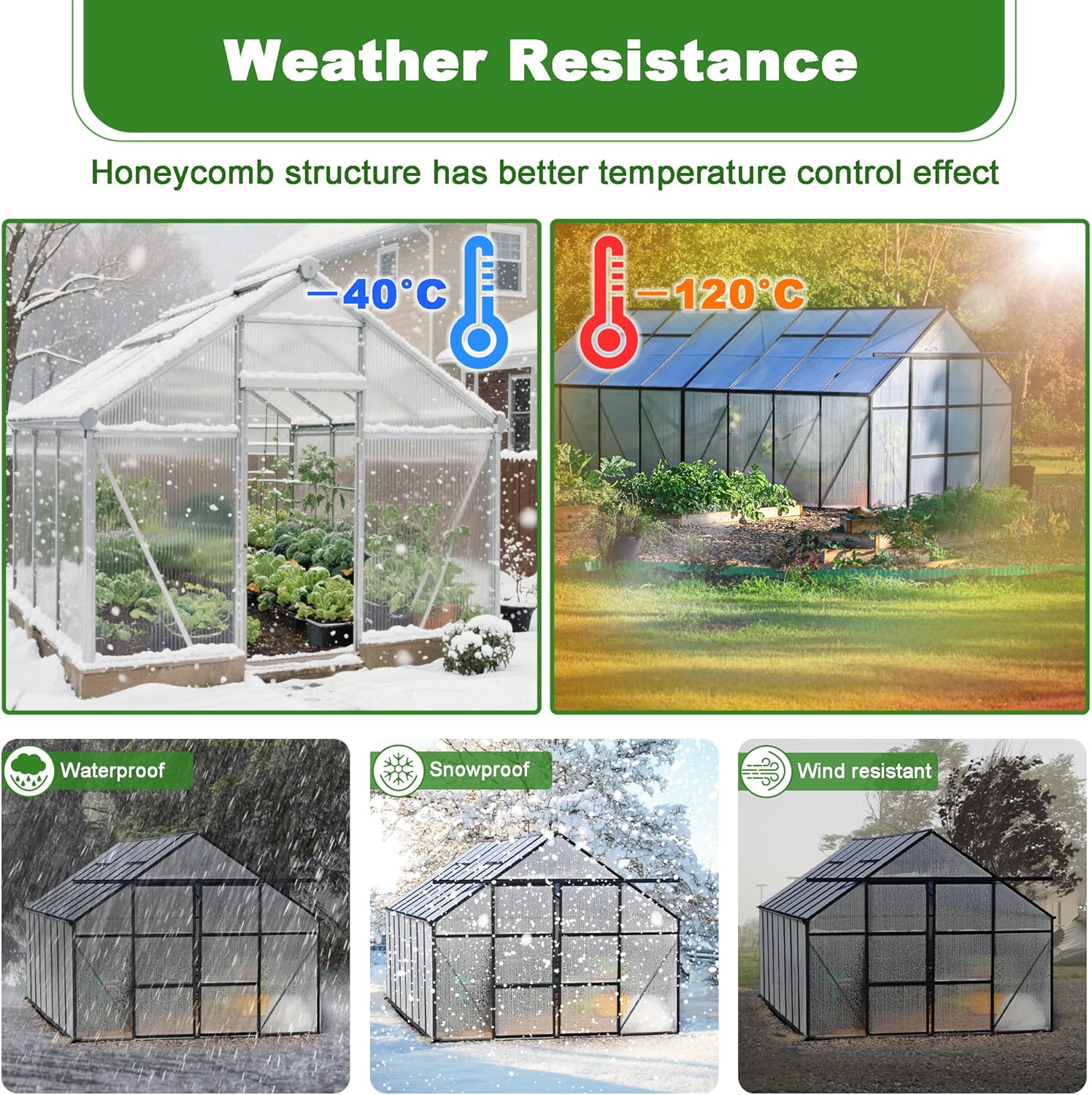 6PCS Polycarbonate Greenhouse Panels, 4' x 2' x 0.32'' Three-layer Honeycomb Panels Polycarbonate Sheet, Clear Waterproof UV Protected Corrugated Plastic Roof Panels for Greenhouse Replacement