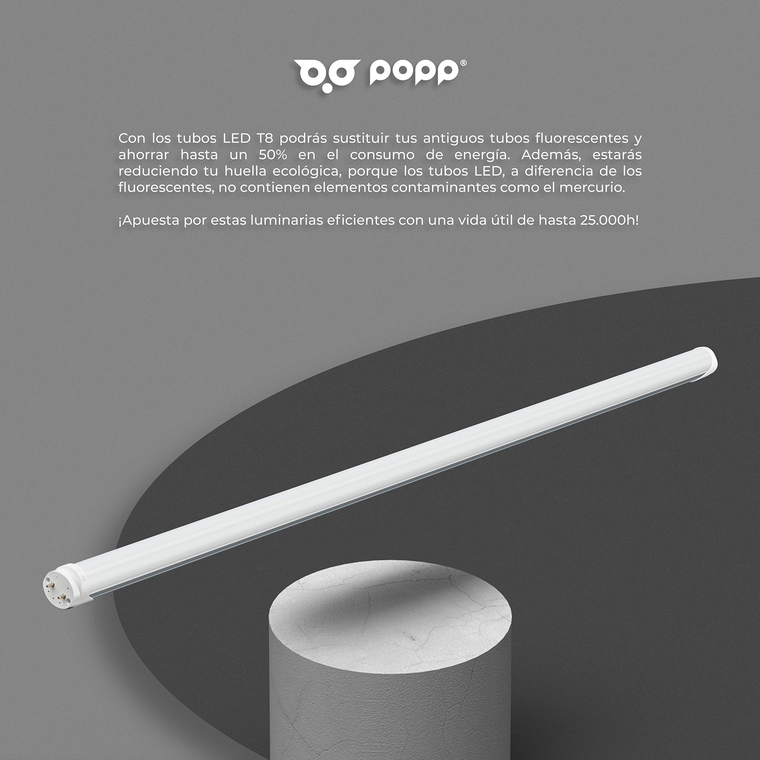 Popp® Pack x10 Tubo LED T8 Aluminio Conexión un Lateral 18W 120cm SMD 2835 1780Lm 150° 4000K (10 unidad, 4000K)