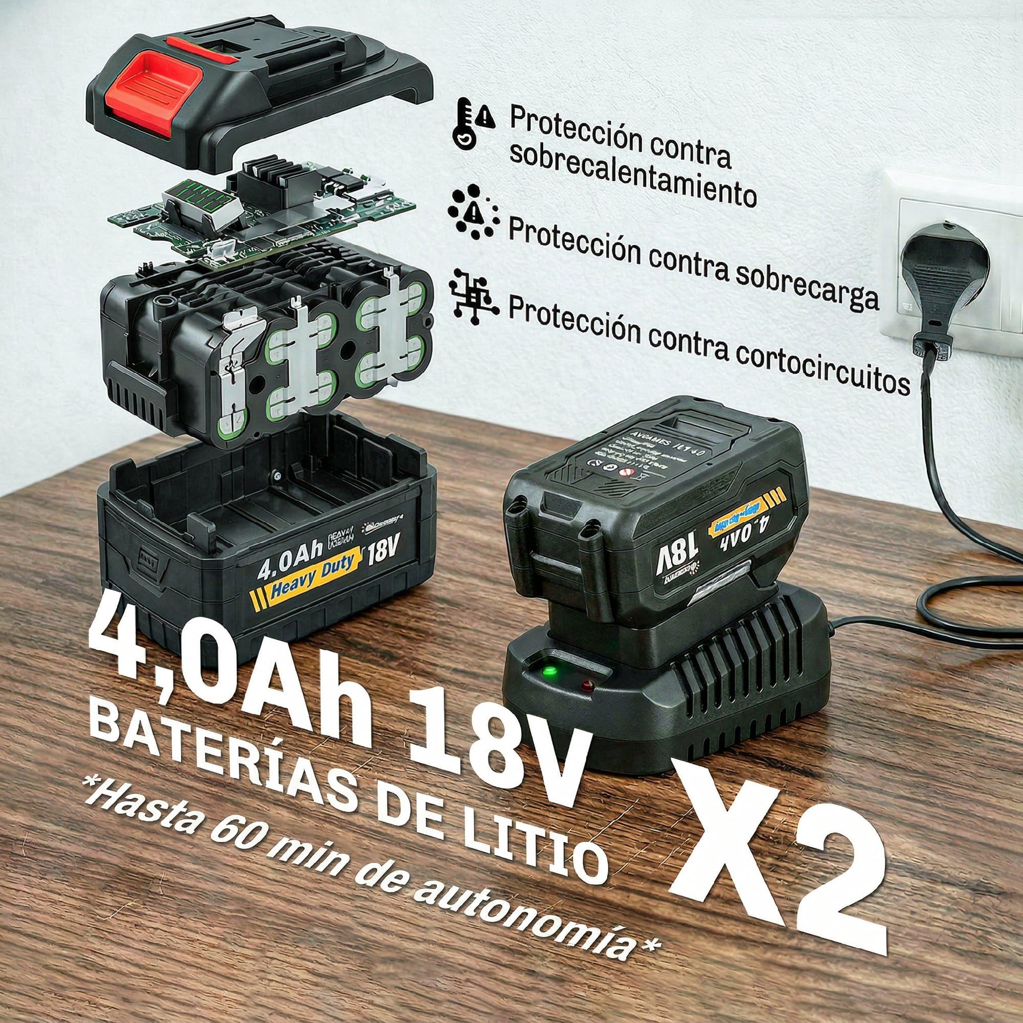 Outsunny Soplador de Hojas sin Cable 18V con 2 Baterías 4.0Ah y Cargador | Motor Sin Escobillas 600W, 3 Velocidades, Correa Hombro, 149 km/h, Soplador Batería Ligero para Hojas, Nieve y Residuos