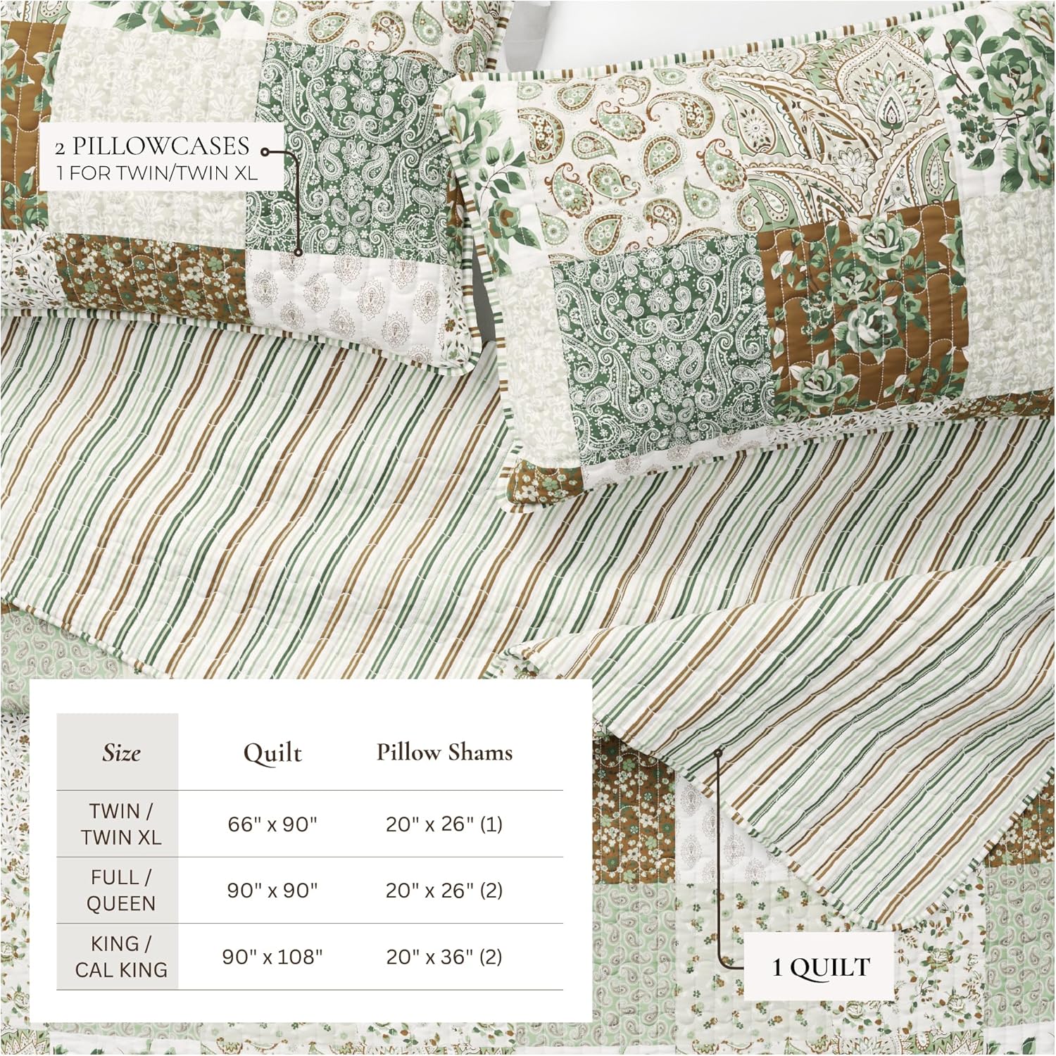 Great Bay Home Lodge Quilt Set - 3-Piece Full/Queen Size Rustic Bedding Set - Lightweight, All-Season, Reversible Bedspread (Floral Grid - Brown)