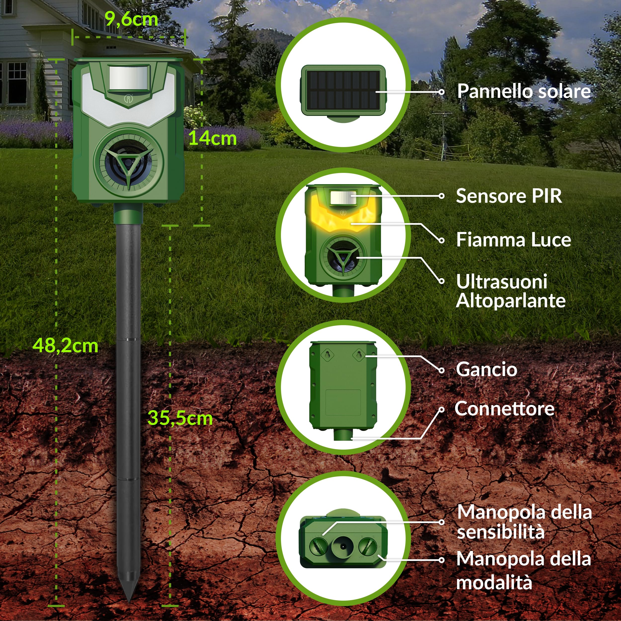 ISOTRONIC Repellente solare per animali selvatici: procioni, cervi, volpi e cinghiali – Repellente a frequenza + luce a fiamma – Efficace deterrente per animali (3 pezzi)