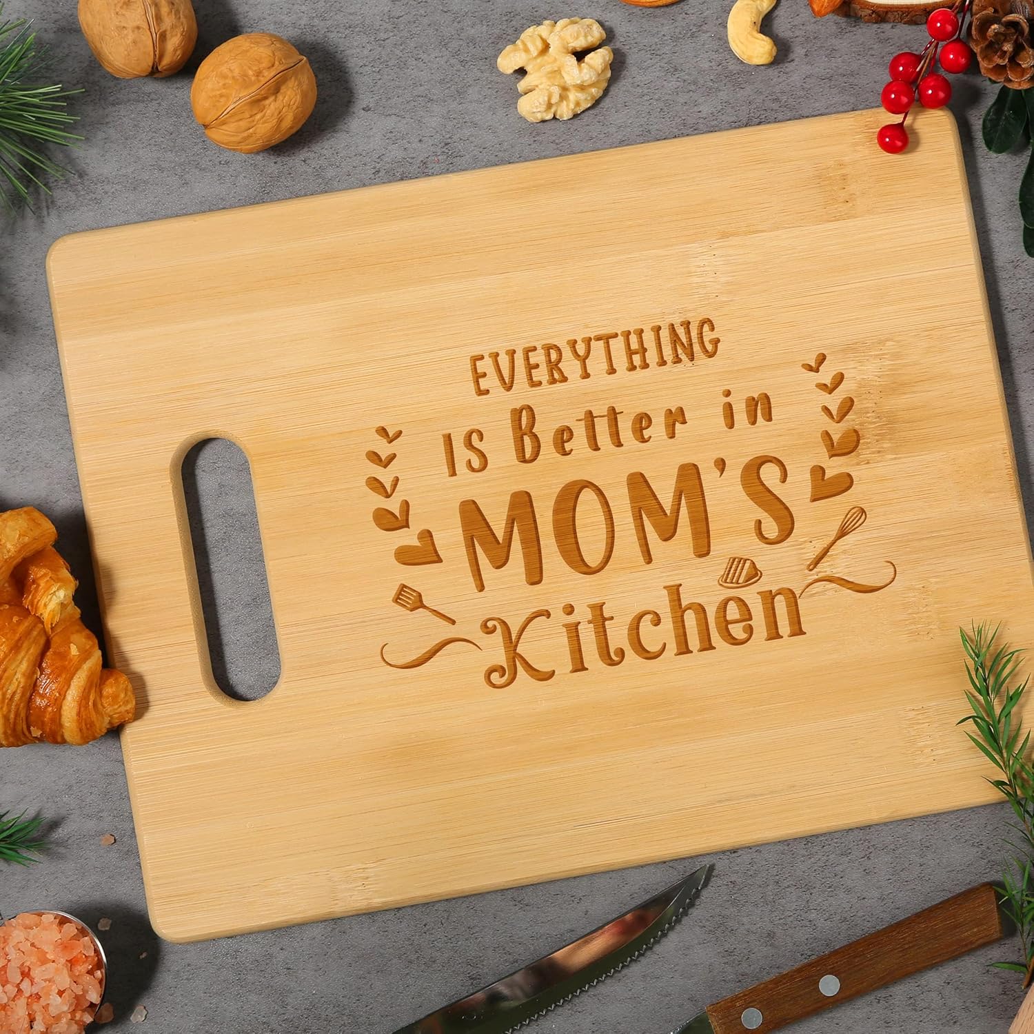 Mom's Kitchen Engraved Bamboo Cutting Board, Personalized Engraved Board - Unique Mothers Day or Christmas Gift for Mom from Daughter Son - Image 2