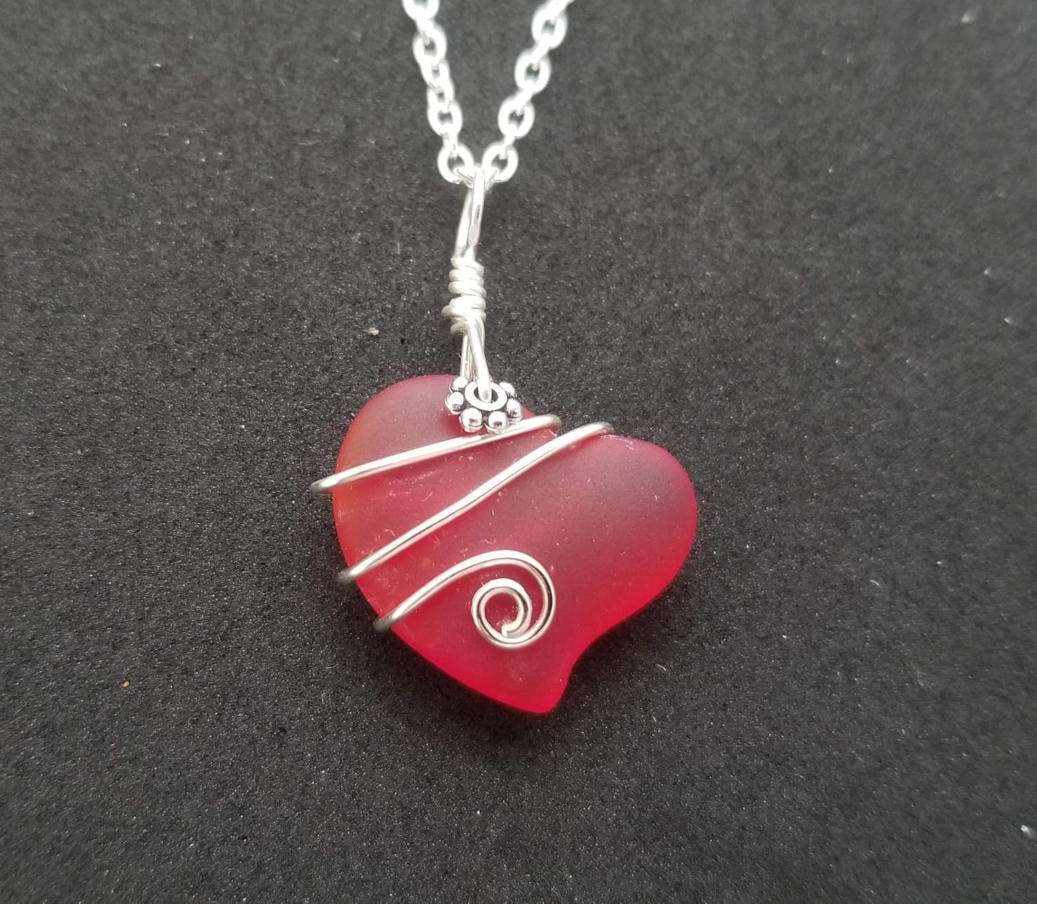 Handmade Sea Glass Necklace, Wire Heart Necklace, Sea Glass Jewelry For Women Birthday Gift For Women