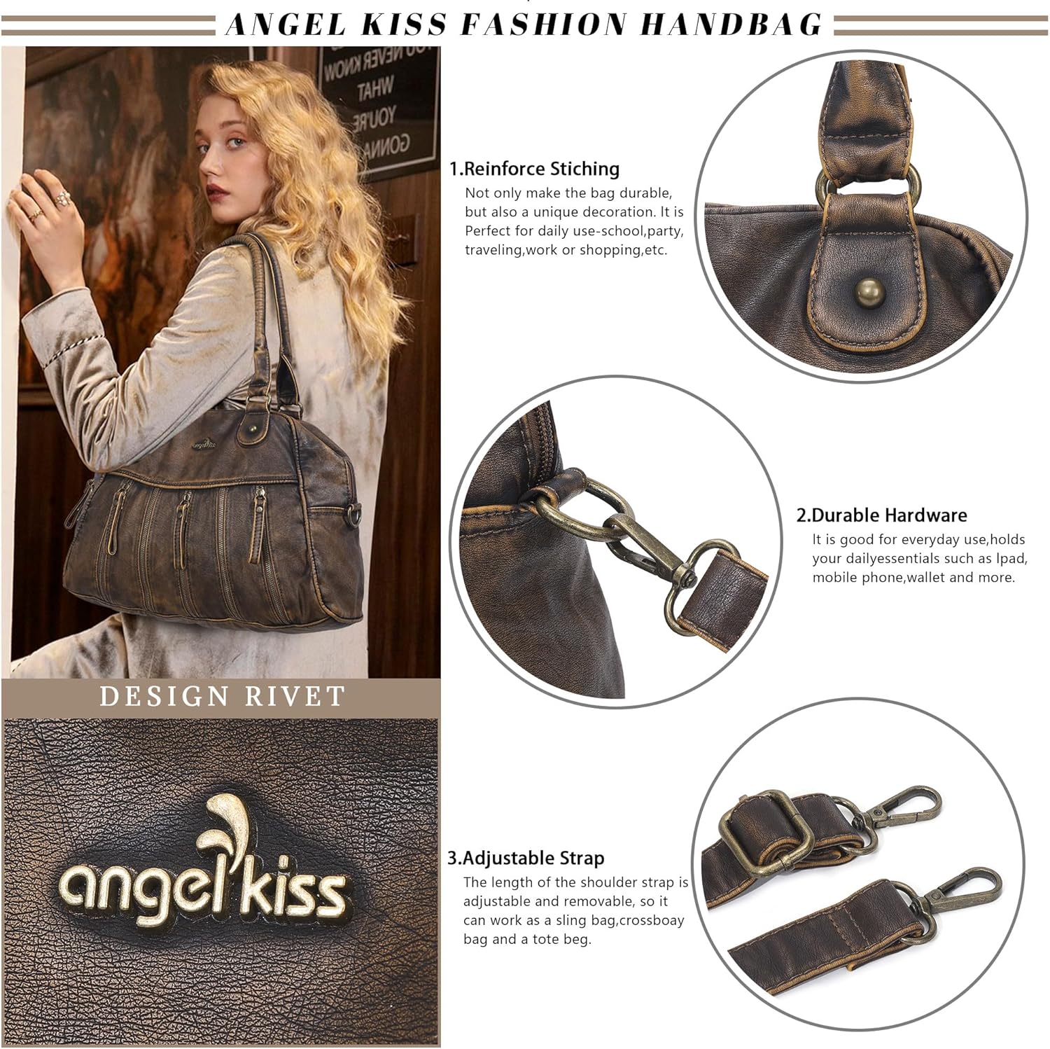 Angel Kiss Purses for Women Trendy Soft Shoulder Purses and Handbags Hobo Bags - Image 5