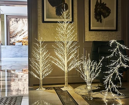 Miniatura 7 de LITBLOOM Árbol alpino iluminado de 4 pies, 450 luces LED, árbol de ramita blanca con luces enchufable para interiores y exteriores, hogar, Acción de