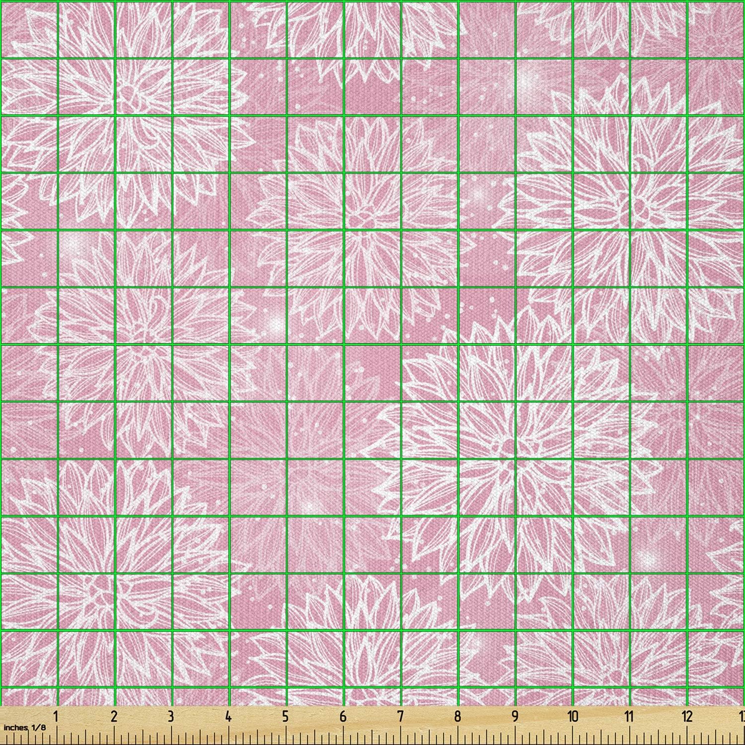 Lunarable Dahlia Flower Fabric by The Yard, Alluring Forms with Spots on The Backdrop Love Valentine's Day Concept, Stretch Knit Fabric for Clothing Sewing and Arts Crafts, Pink White