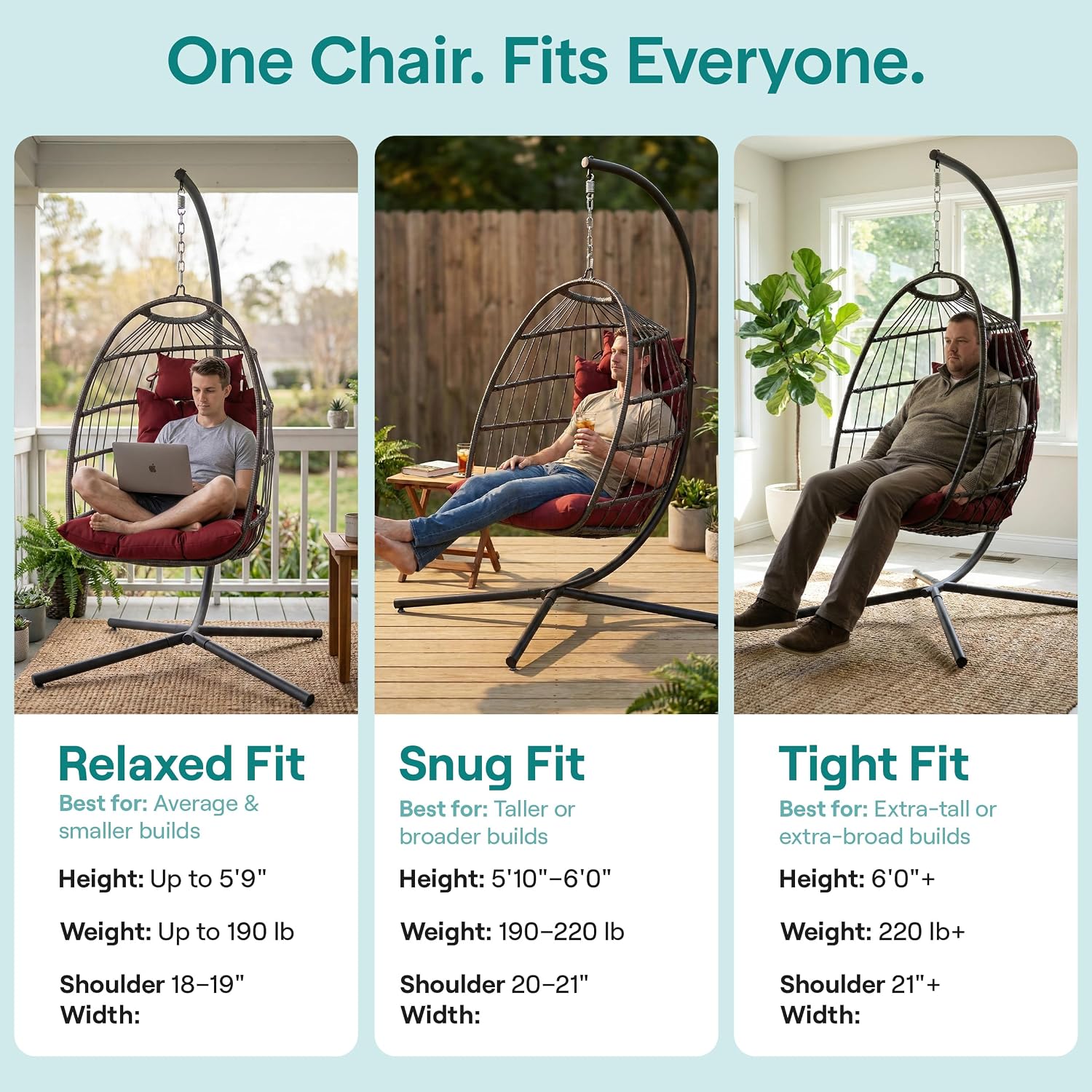 SereneLife Hanging Egg Chair w/Stand - Wicker Rattan Swing, Padded Cushion | Foldable Design, Weather-Resistant Cushion & Padded Headrest Included, 350 lb Capacity, Great for Patio, Backyard & Bedroom. image 3