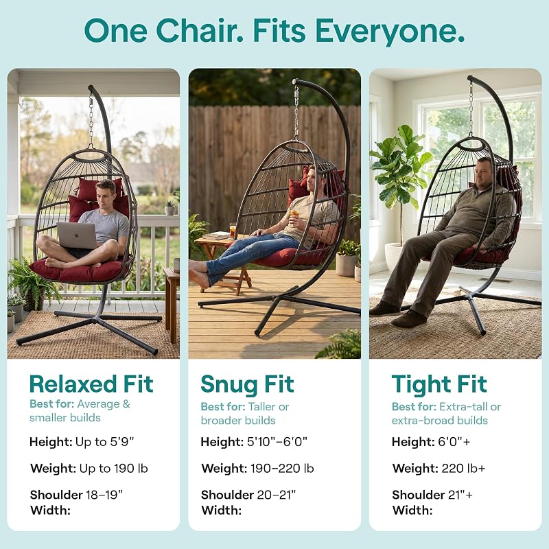 SereneLife Hanging Egg Chair with Stand - Wicker Rattan Swing image 3