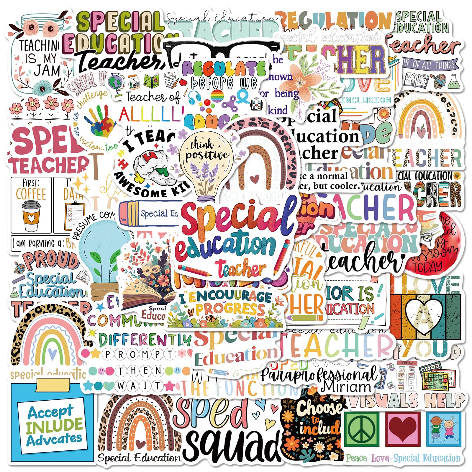 50 Pcs Special Education Stickers for Teachers Vinyl Cartoon SPED Stickers Waterproof Special Education Sticker for Laptop Hydroflask Scrapbook SPED