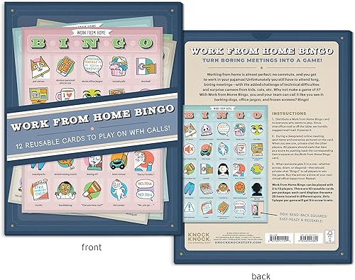 Miniatura 2 de Knock Knock Bingo para trabajar desde casa, 12 tarjetas reutilizables para jugar para llamadas de la FMH