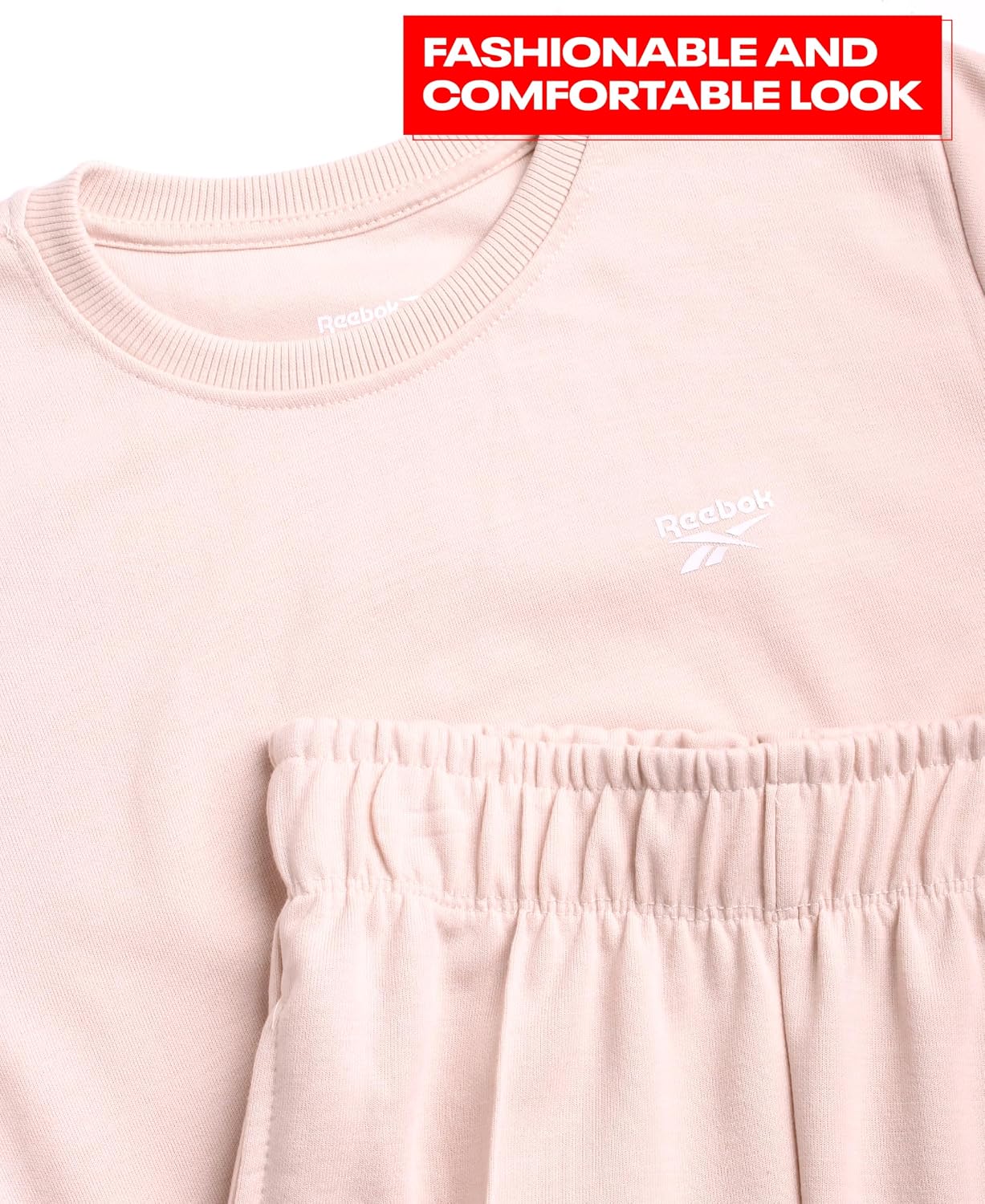 Reebok Girls' Jogger Pants Set - 2 Piece Crop T-Shirt and Double Knit Jogger Sweatpants - Summer Sweatsuit for Girls (7-12)