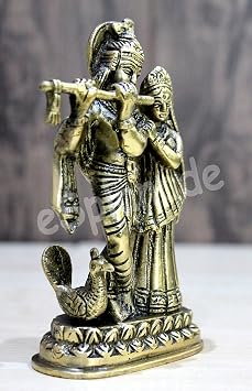 StonKraft Lada Krishna Pair Multi Idol Sculpture - Antique 6 Brass Multicolor