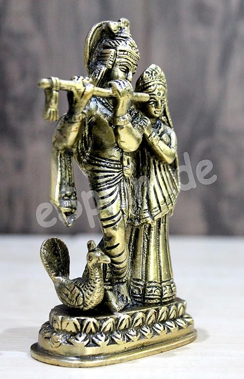 StonKraft Lada Krishna Pair Multi Idol Sculpture - Antique 6 Brass Multicolor