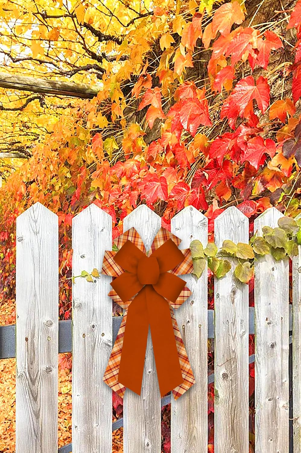 Large Fall Bow for Wreath, Autumn Wreath Bow for Front Door Orange Buffalo Plaid Ornament Bow for Thanksgiving Party Home Indoor Outdoor Wall Decoration image 4