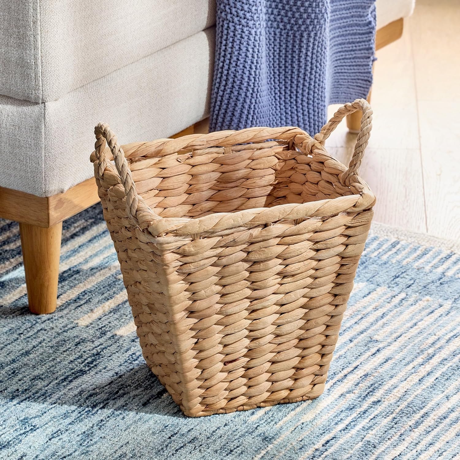 9" Handwoven Water Hyacinth Tapered Storage Basket with Loop Handles,2 Pack