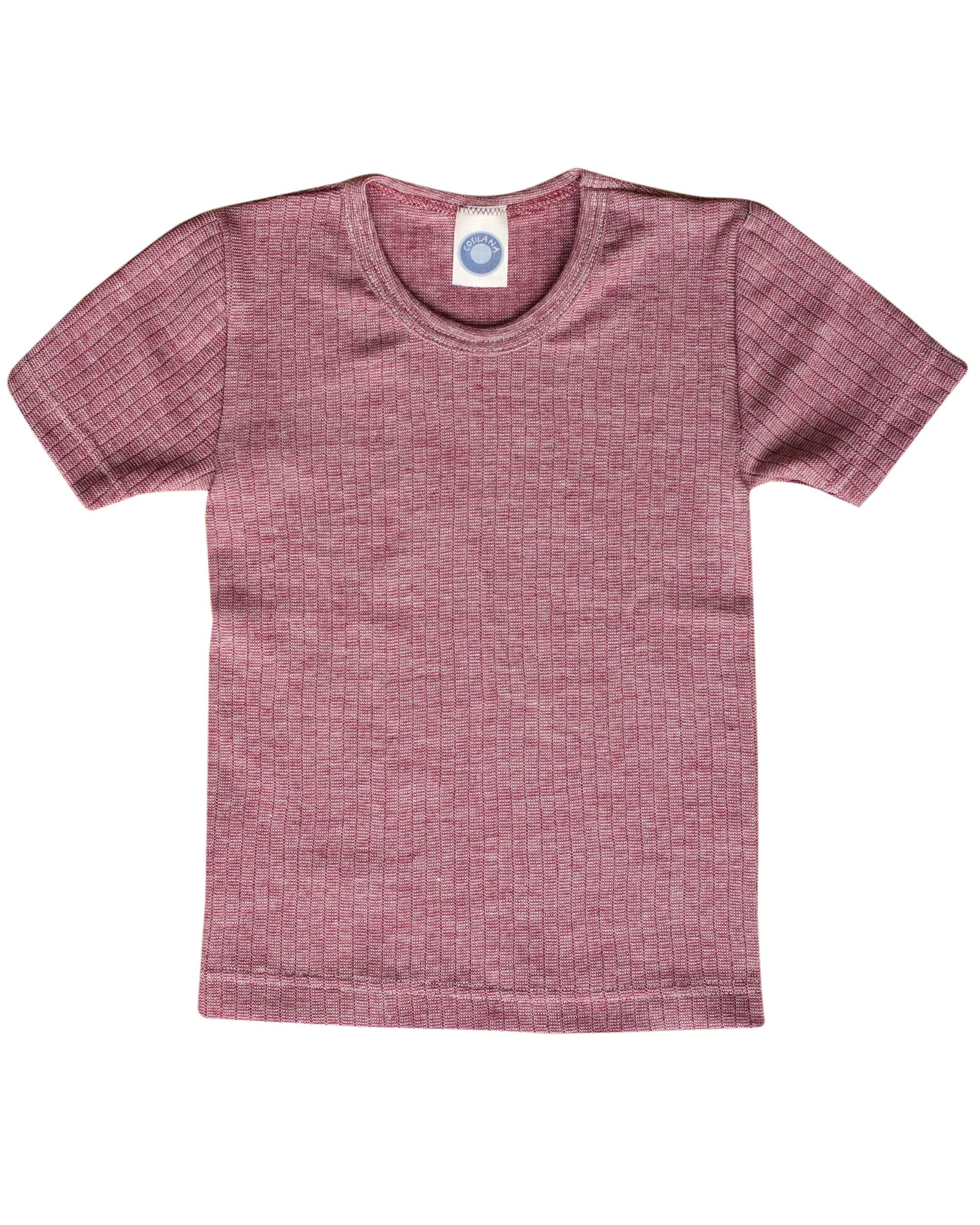 Cosilana, Maillot de corps à manches courtes pour enfant - 45 % coton biologique contrôlé - 35 % laine - 20 % soie - Bordeaux chiné