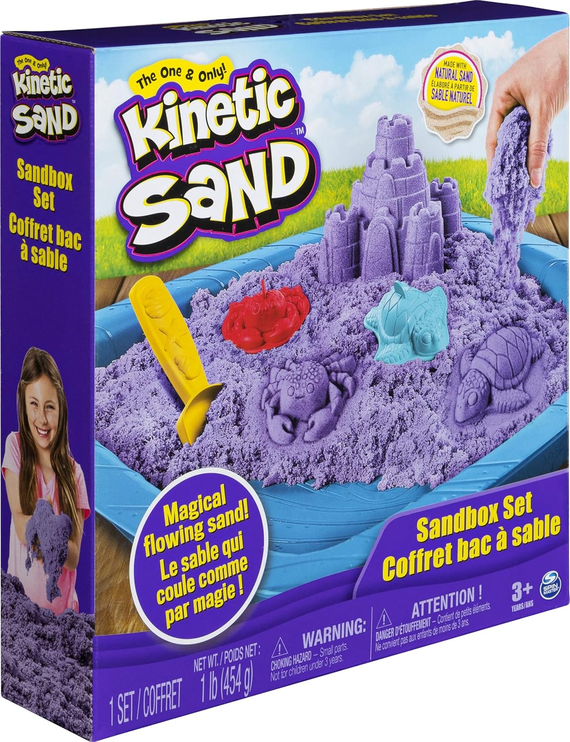 Kinetic Sand, Sandbox Set Kids Toy with 1lb All-Natural Purple and 3 Molds, Sensory Toys for Kids Ages 3 and up