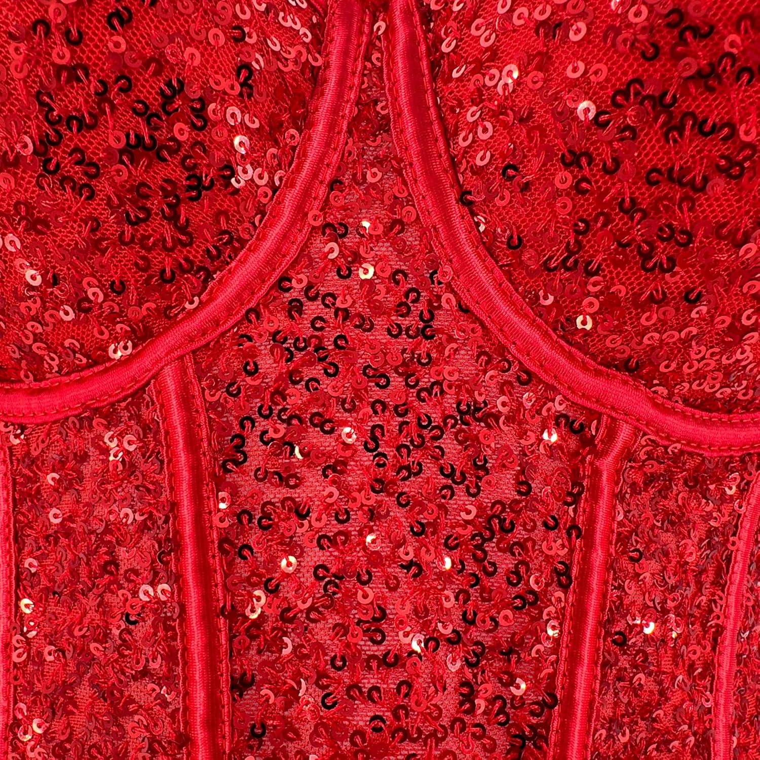 ELLACCI Women's Sexy Sequin Sheer Mesh Bustier Corset Tops Red - Image 5